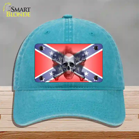 Confederate Flag Skull Novelty License Plate Hat Unconstructed Cotton / Lake Blue