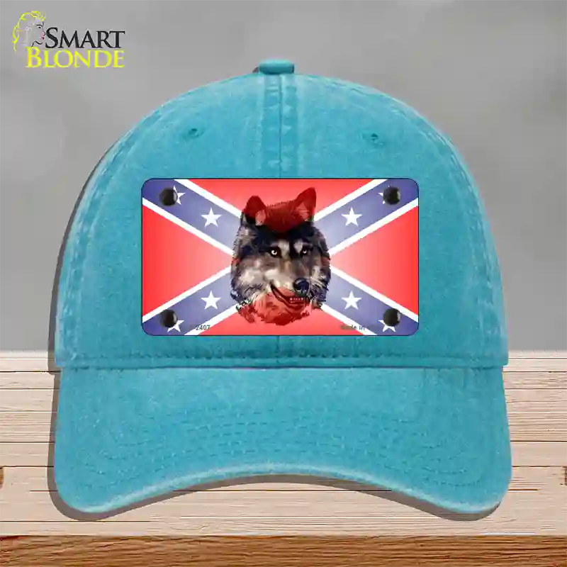 Confederate Flag Faded Wolf Novelty License Plate Hat Unconstructed Cotton / Lake Blue