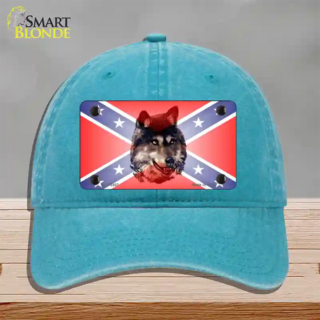 Confederate Flag Faded Wolf Novelty License Plate Hat Unconstructed Cotton / Lake Blue