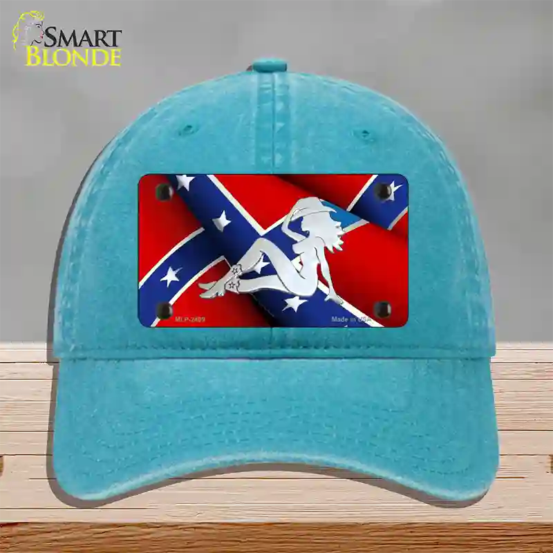 Rebel Flag Mudflap Cowgirl Novelty License Plate Hat Unconstructed Cotton / Lake Blue