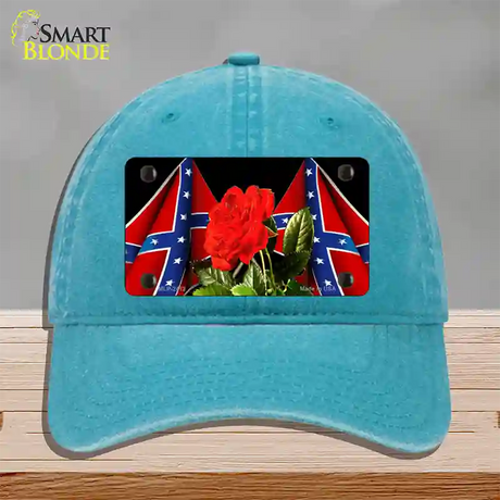 Rebel Rose Novelty License Plate Hat Unconstructed Cotton / Lake Blue