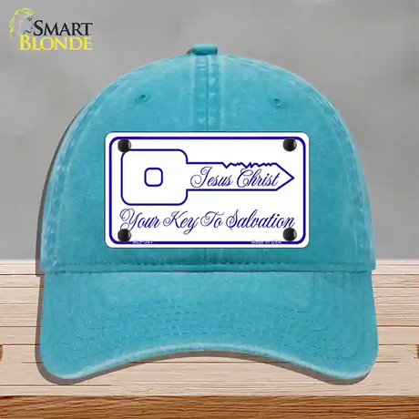 Your Key To Salvation Novelty License Plate Hat Unconstructed Cotton / Lake Blue