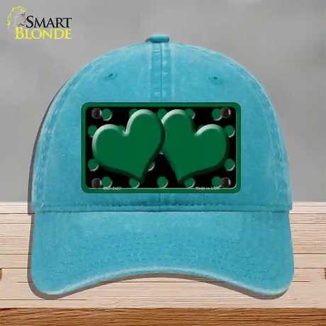 Green Black Polka Dot Green Center Hearts Novelty License Plate Hat Unconstructed Cotton / Lake Blue