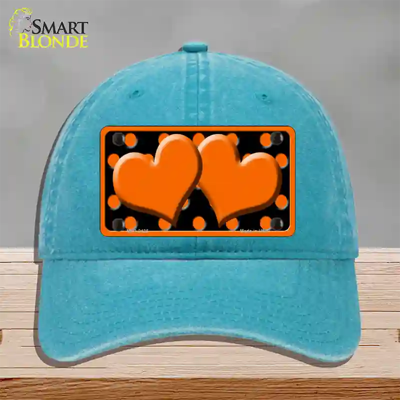 Orange Black Polka Dot Orange Center Hearts Novelty License Plate Hat Unconstructed Cotton / Lake Blue