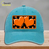 Orange Black Polka Dot Orange Center Hearts Novelty License Plate Hat Unconstructed Cotton / Lake Blue