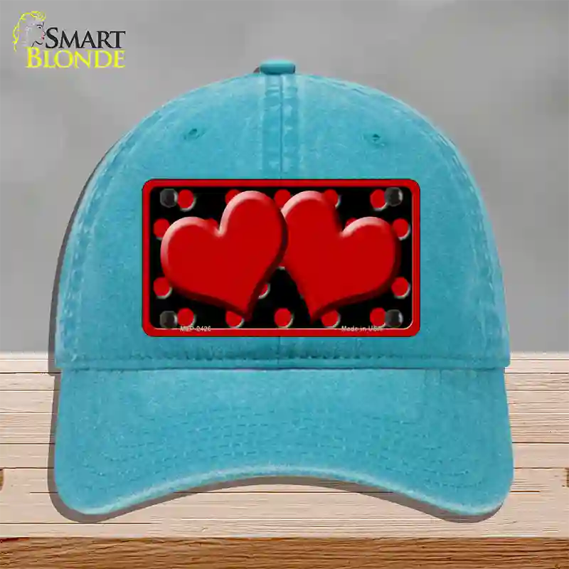 Red Black Polka Dot Red Center Hearts Novelty License Plate Hat Unconstructed Cotton / Lake Blue