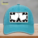 White Black Polka Dot Black Center Hearts Novelty License Plate Hat Unconstructed Cotton / Lake Blue