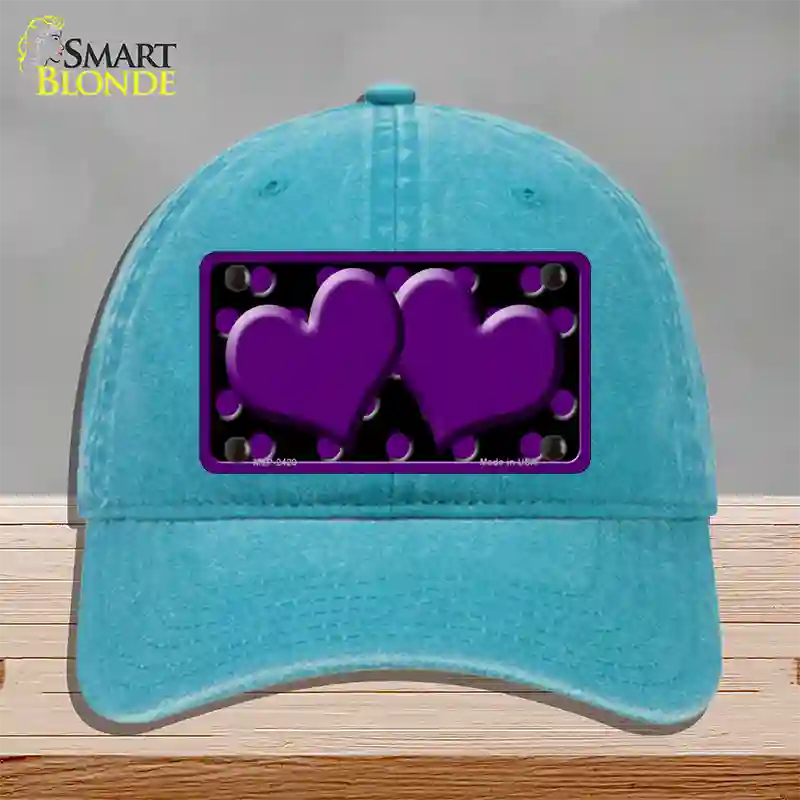 Purple Black Polka Dot Purple Center Hearts Novelty License Plate Hat Unconstructed Cotton / Lake Blue