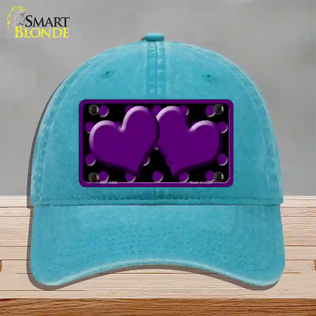 Purple Black Polka Dot Purple Center Hearts Novelty License Plate Hat Unconstructed Cotton / Lake Blue