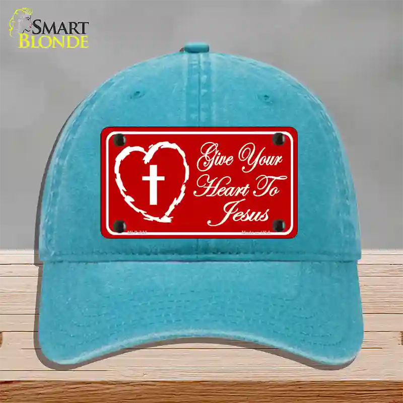 Give Your Heart To Jesus Novelty License Plate Hat Unconstructed Cotton / Lake Blue