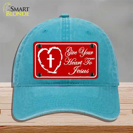 Give Your Heart To Jesus Novelty License Plate Hat Unconstructed Cotton / Lake Blue