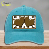 Brown White Polka Dot Brown Centered Hearts Novelty License Plate Hat Unconstructed Cotton / Lake Blue