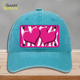 Hot Pink White Zebra Hot Pink Centered Hearts Novelty License Plate Hat Unconstructed Cotton / Lake Blue