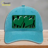 Green Black Zebra Green Centered Hearts Novelty License Plate Hat Unconstructed Cotton / Lake Blue