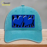 Blue Black Zebra Blue Centered Hearts Novelty License Plate Hat Unconstructed Cotton / Lake Blue