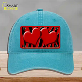 Red Black Zebra Red Centered Hearts Novelty License Plate Hat Unconstructed Cotton / Lake Blue