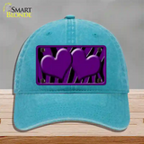 Purple Black Zebra Purple Centered Hearts Novelty License Plate Hat Unconstructed Cotton / Lake Blue