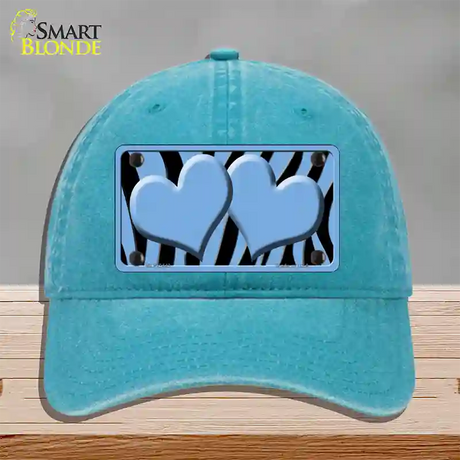 Light Blue Black Zebra Light Blue Centered Hearts Novelty License Plate Hat Unconstructed Cotton / Lake Blue