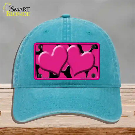 Pink Black Giraffe Pink Centered Hearts Novelty License Plate Hat Unconstructed Cotton / Lake Blue