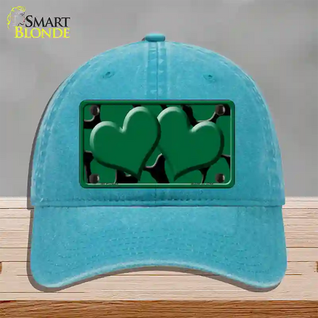 Green Black Giraffe Green Centered Hearts Novelty License Plate Hat Unconstructed Cotton / Lake Blue