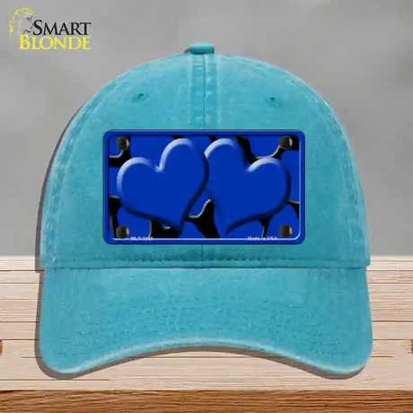 Blue Black Giraffe Blue Centered Hearts Novelty License Plate Hat Unconstructed Cotton / Lake Blue