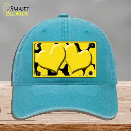 Yellow Black Giraffe Yellow Centered Hearts Novelty License Plate Hat Unconstructed Cotton / Lake Blue