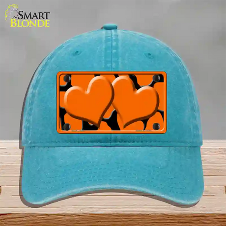 Orange Black Giraffe Orange Centered Hearts Novelty License Plate Hat Unconstructed Cotton / Lake Blue