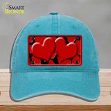 Red Black Giraffe Red Centered Hearts Novelty License Plate Hat Unconstructed Cotton / Lake Blue