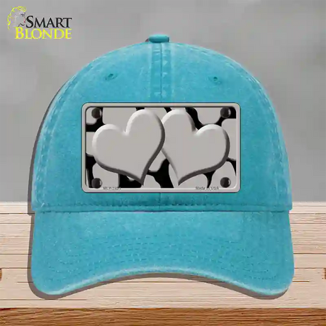 Grey Black Giraffe Grey Centered Hearts Novelty License Plate Hat Unconstructed Cotton / Lake Blue