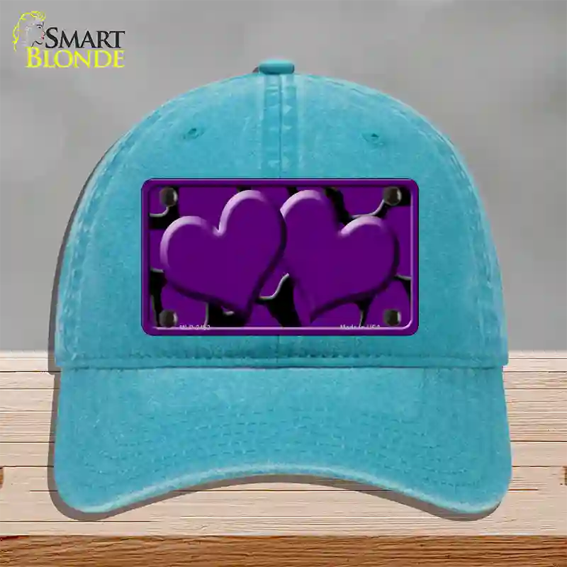 Purple Black Giraffe Purple Centered Hearts Novelty License Plate Hat Unconstructed Cotton / Lake Blue