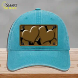 Brown Black Giraffe Brown Centered Hearts Novelty License Plate Hat Unconstructed Cotton / Lake Blue