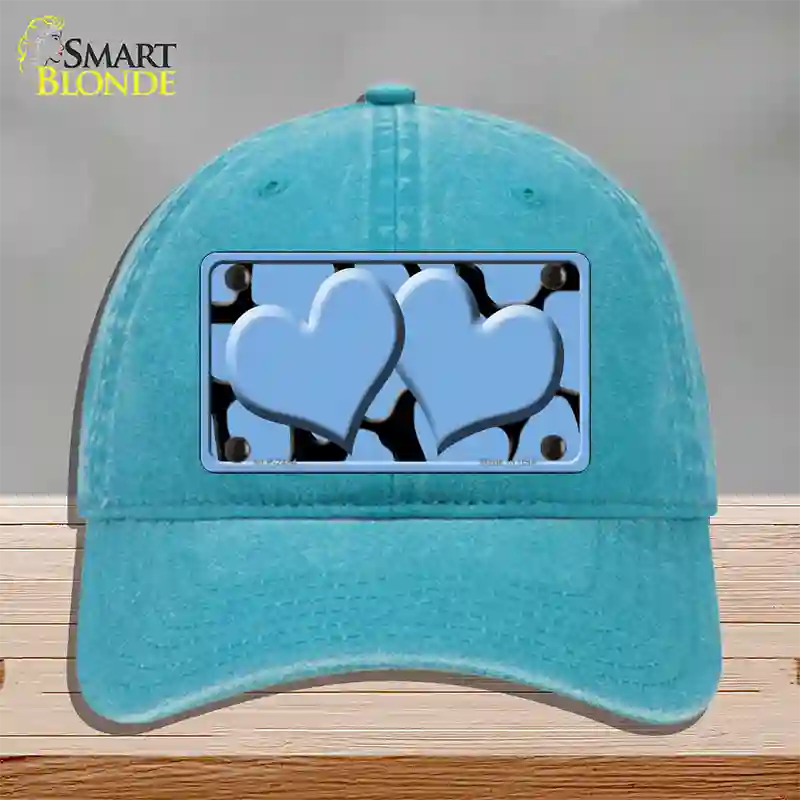 Light Blue Black Giraffe Light Blue Centered Hearts Novelty License Plate Hat Unconstructed Cotton / Lake Blue