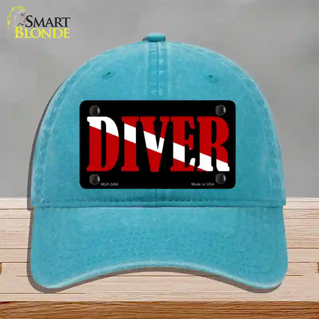 Scuba Diver Novelty License Plate Hat Unconstructed Cotton / Lake Blue