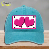 Solid Pink Centered Hearts White Novelty License Plate Hat Unconstructed Cotton / Lake Blue