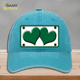 Solid Green Centered Hearts White Novelty License Plate Hat Unconstructed Cotton / Lake Blue