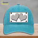 Solid Grey Centered Hearts White Novelty License Plate Hat Unconstructed Cotton / Lake Blue