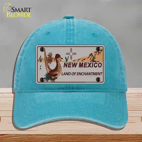 Roadrunner Gray New Mexico Novelty License Plate Hat Unconstructed Cotton / Lake Blue