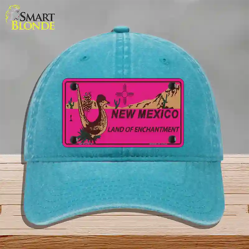 Roadrunner Pink New Mexico Novelty License Plate Hat Unconstructed Cotton / Lake Blue