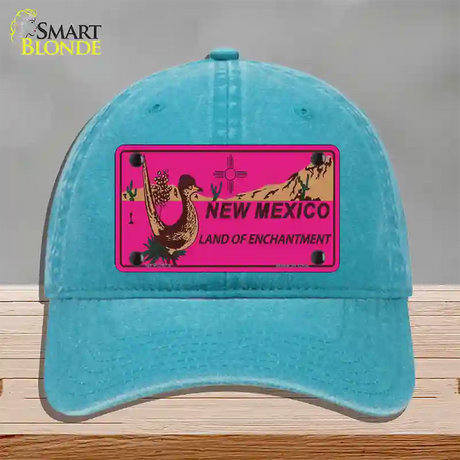 Roadrunner Pink New Mexico Novelty License Plate Hat Unconstructed Cotton / Lake Blue