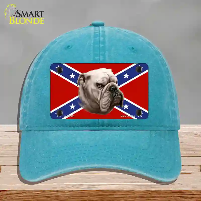 Confederate Flag Bulldog Novelty License Plate Hat Unconstructed Cotton / Lake Blue