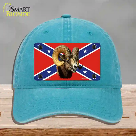 Confederate Flag Ram Novelty License Plate Hat Unconstructed Cotton / Lake Blue