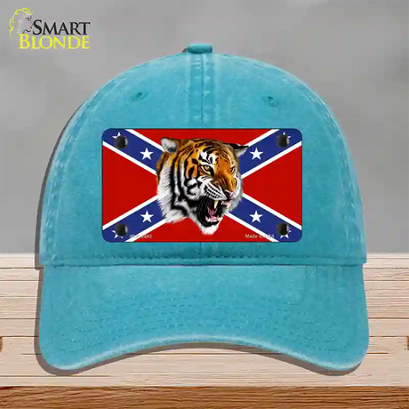 Confederate Flag Tiger Novelty License Plate Hat Unconstructed Cotton / Lake Blue