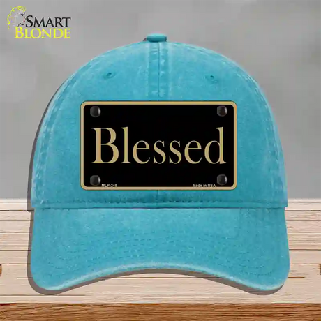 Blessed Gold Novelty License Plate Hat Unconstructed Cotton / Lake Blue