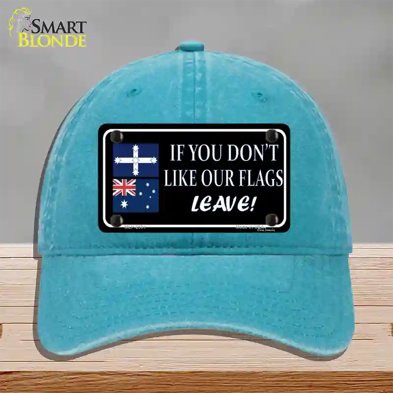 If You Dont Like Our Flag Leave Novelty License Plate Hat Unconstructed Cotton / Lake Blue