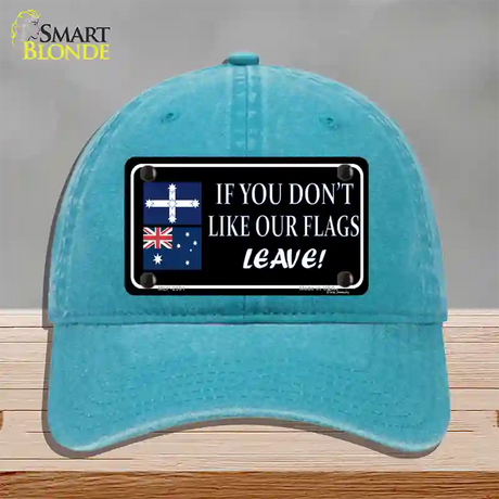 If You Dont Like Our Flag Leave Novelty License Plate Hat Unconstructed Cotton / Lake Blue