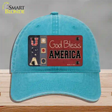 God Bless America Quilt Novelty License Plate Hat Unconstructed Cotton / Lake Blue