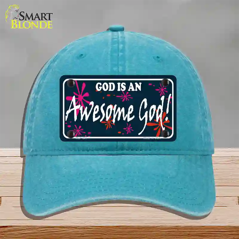 God Is An Awesome God Novelty License Plate Hat Unconstructed Cotton / Lake Blue