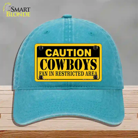 Caution Cowboys Novelty License Plate Hat Unconstructed Cotton / Lake Blue