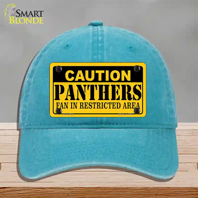 Caution Panthers Novelty License Plate Hat Unconstructed Cotton / Lake Blue