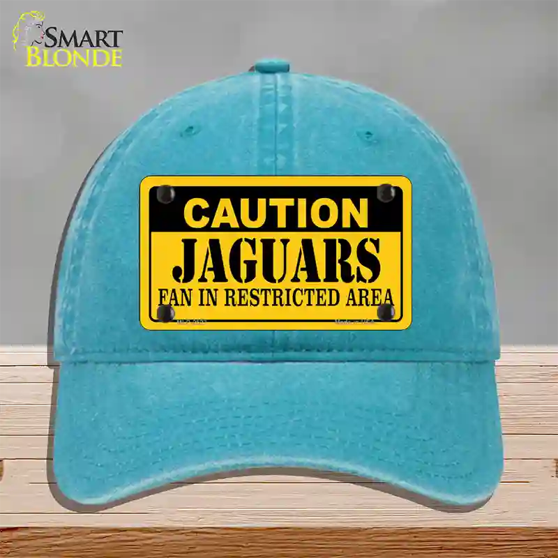 Caution Jaguars Novelty License Plate Hat Unconstructed Cotton / Lake Blue